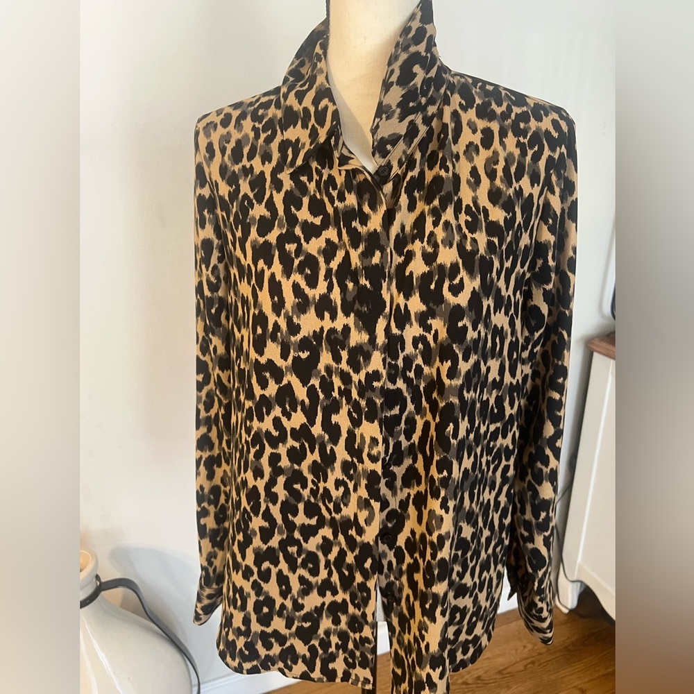 Halogen Leopard Print Button-Down Shirt in Black … - image 6